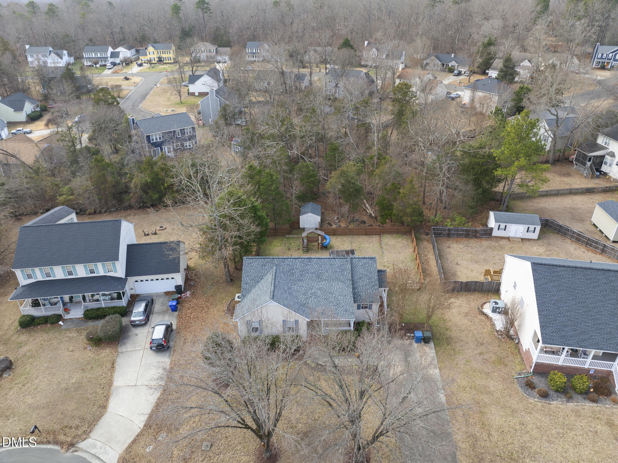 6 Stone Mill Place Durham, NC 27712 - Photo 41 of 44 an aerial view of a house with a yard and lake view
