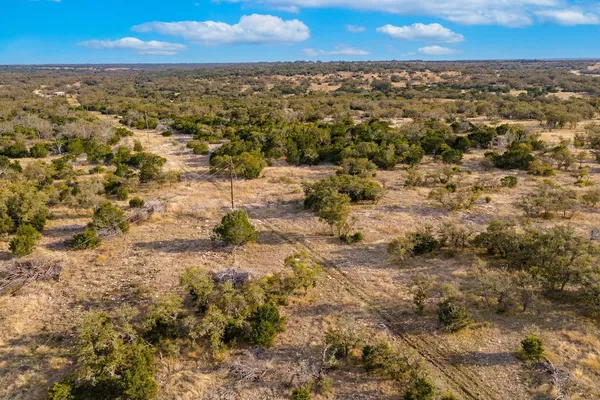 a view of dirt field and trees