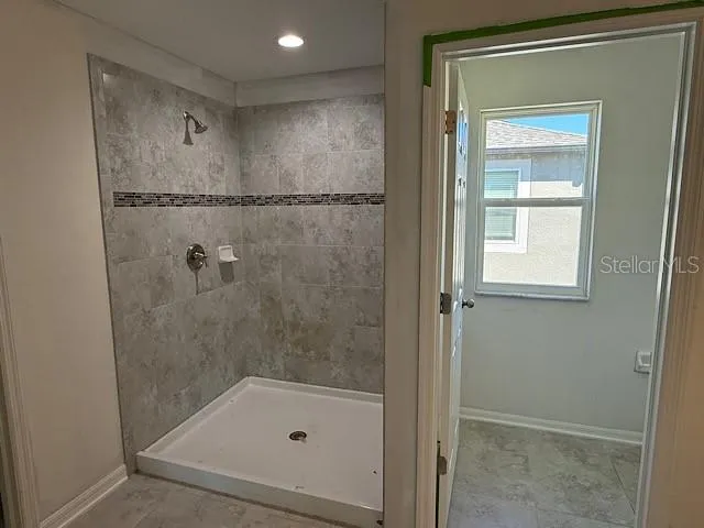 a bathroom with a bathtub