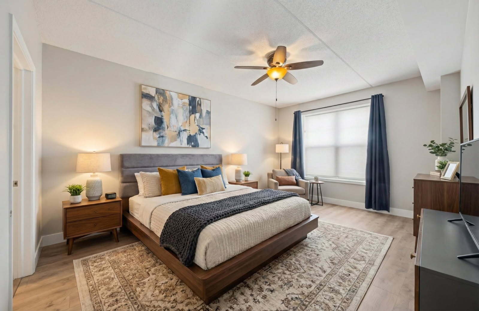 133 West Palatine Road, Unit 107A Palatine, IL 60067 - Photo 4 of 21 a bedroom with a bed and a chandelier