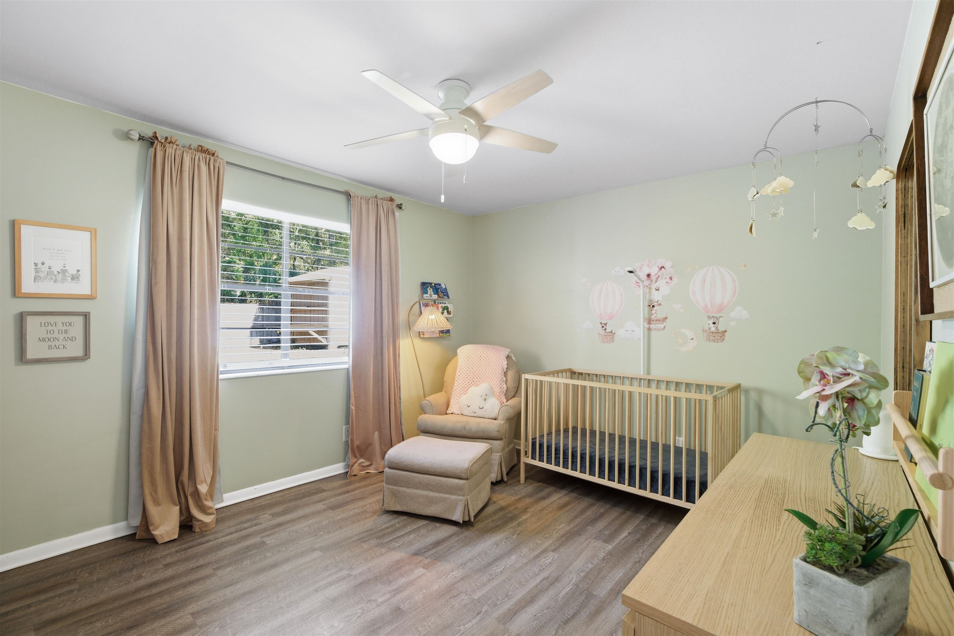 3572 Red Cloud Trail St. Augustine, FL 32086 - Photo 32 of 74 Bedroom with a nursery area, wood finished floors, and a ceiling fan