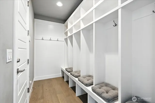 a room with a window and a table