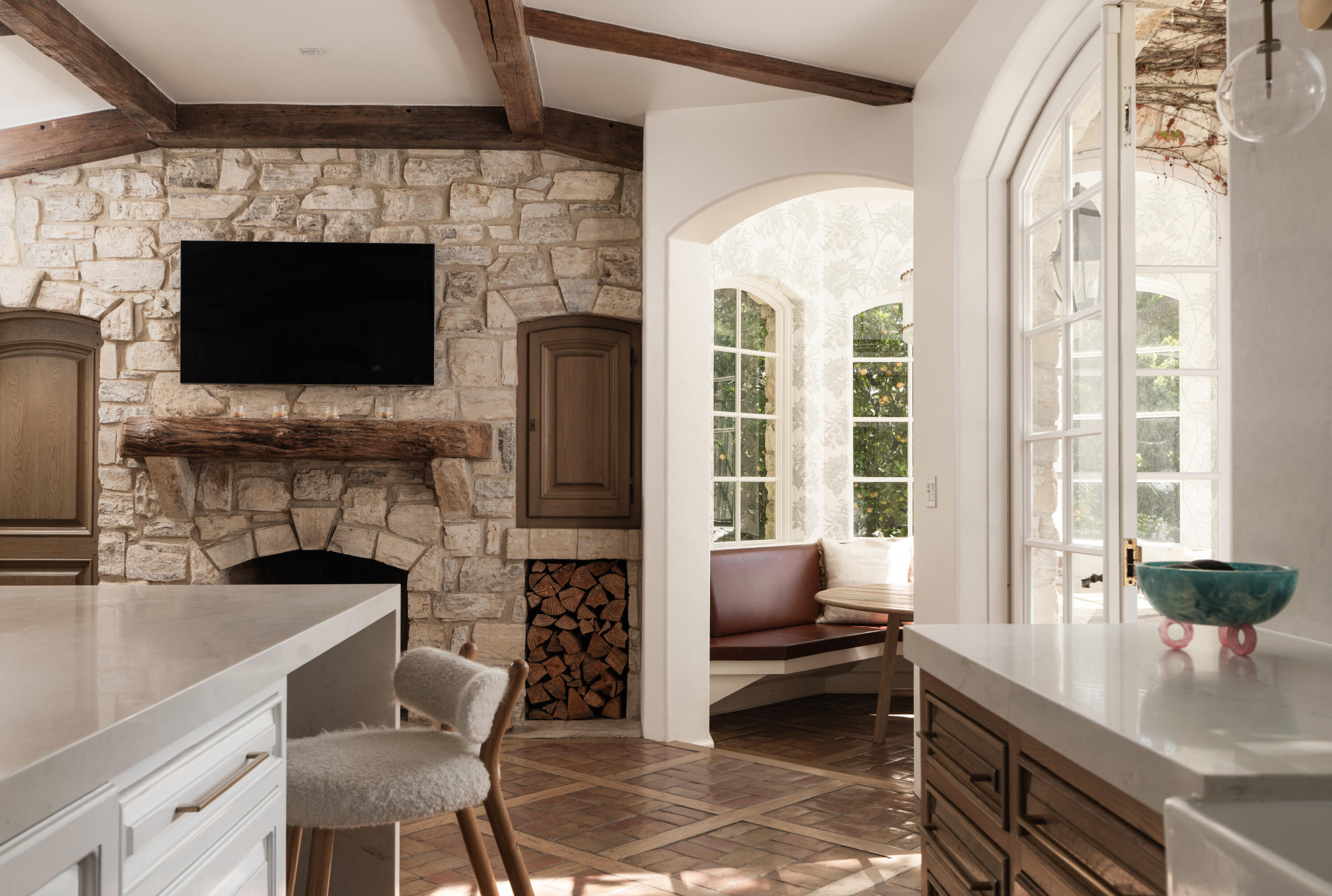 1567 East Valley Road Montecito, CA 93108 - Photo 6 of 34 Kitchen with Stone Fireplace