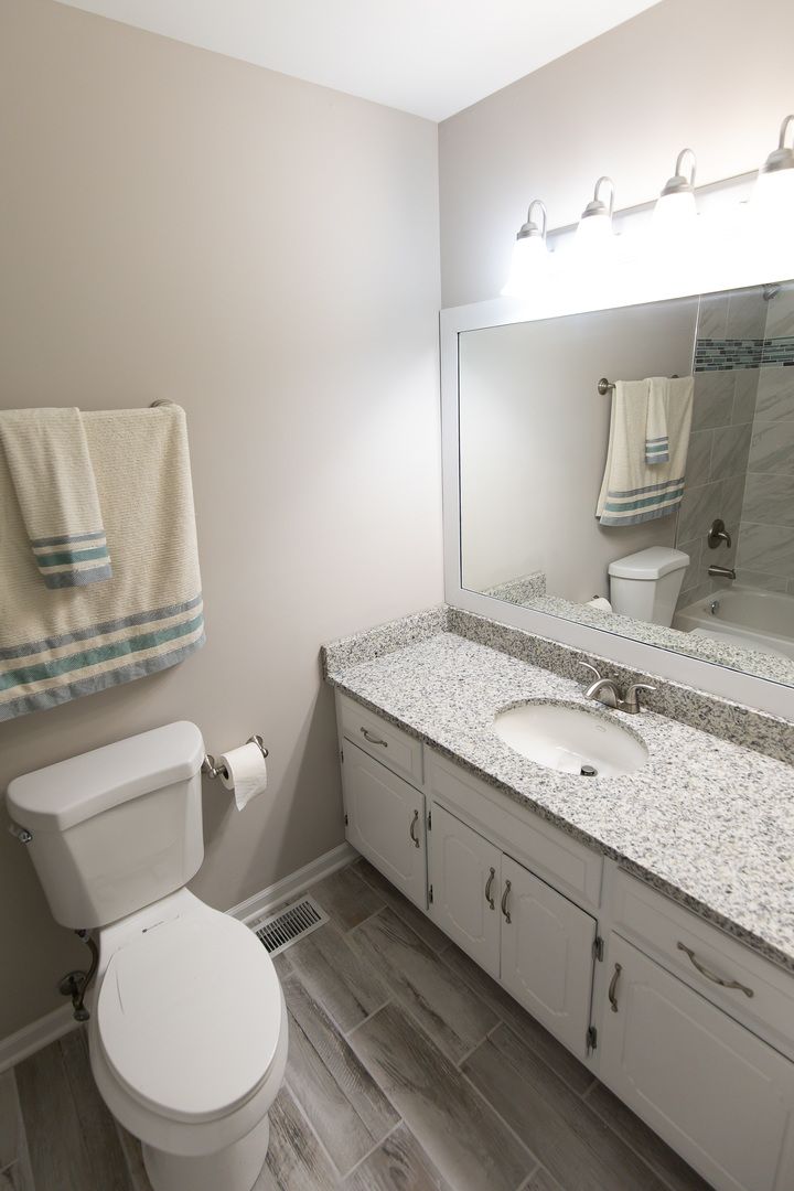 56 White Oaks Road Matteson, IL 60443 - Photo 18 of 20 a bathroom with a granite countertop toilet sink and mirror