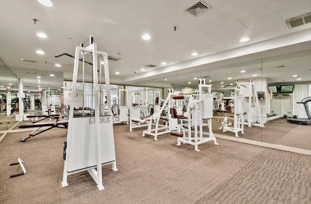 a view of a room with gym equipment