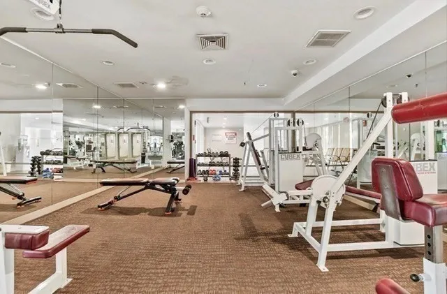 a view of a room with gym equipment