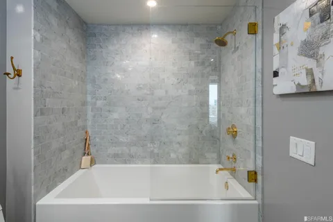 a bathroom with a bathtub