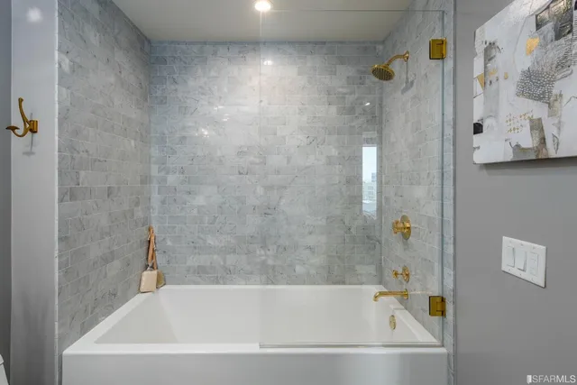a bathroom with a bathtub