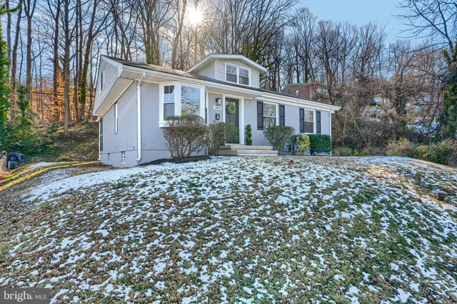 a view of a house with backyard and trees