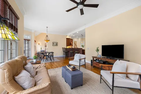 a kitchen with a stove and a fireplace