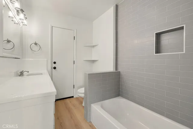 a bathroom with a bathtub