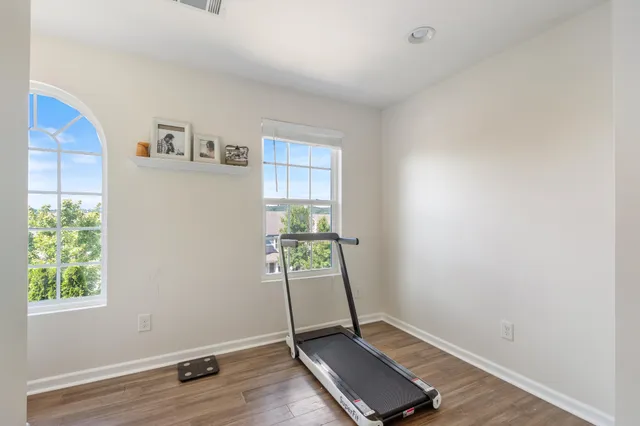 a view of a room with gym equipment