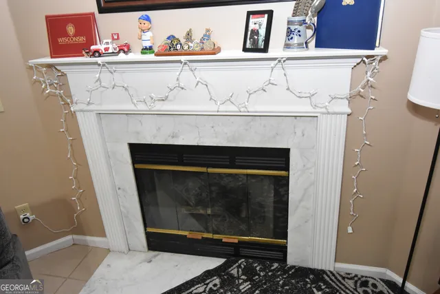 a close view of a fireplace in a kitchen