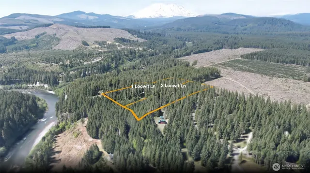 a view of a house with a mountain and a forest