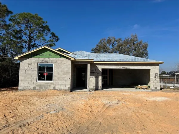 a front view of a house with yard and garage