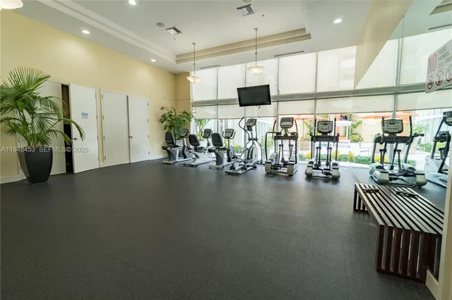 a view of a room with gym equipment