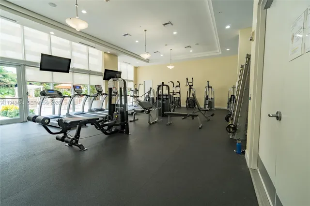 a view of a room with gym equipment