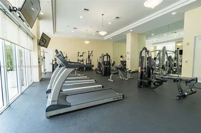 a view of a room with gym equipment