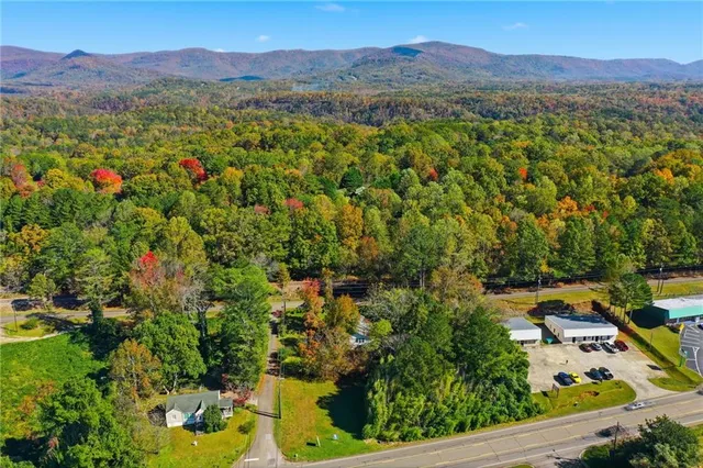 a view of a lush green hillside and a houses