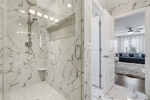 a view of a bench in the garden