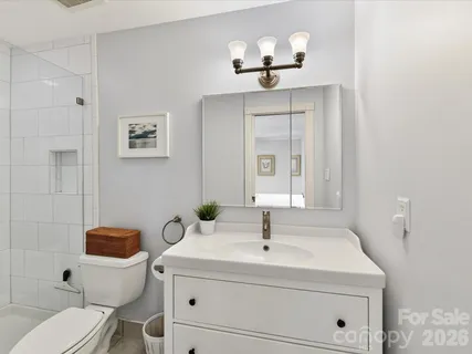 a bathroom with a toilet a sink and mirror