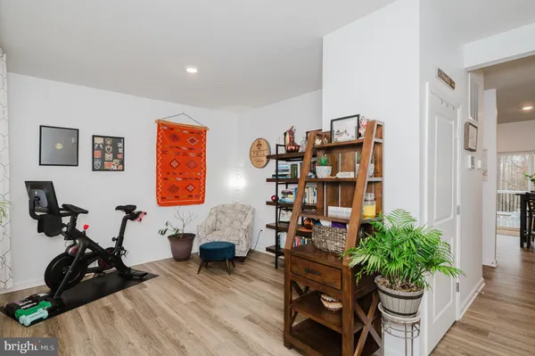a view of a hallway to a livingroom and a potted plant