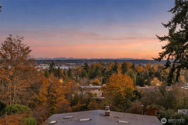 a view of a city with mountain