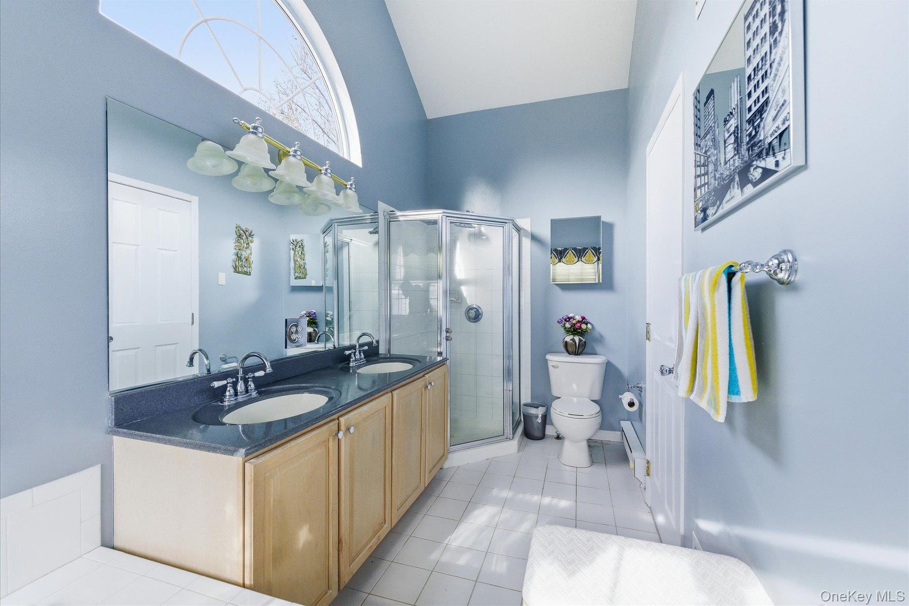 23 Goose Neck Lane Riverhead, NY 11901 - Photo 15 of 28 a bathroom with a granite countertop sink a toilet and a shower