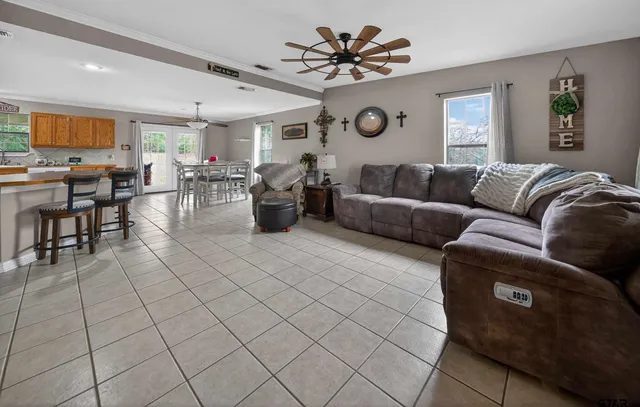 a bedroom with a bed and furniture