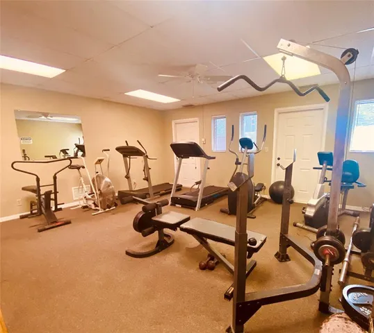 a view of a room with gym equipment