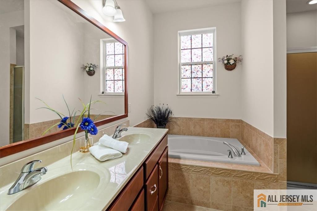 9 Bellingham Drive Kendall Park, NJ 08824 - Photo 26 of 65 a bathroom with a tub sink and mirror