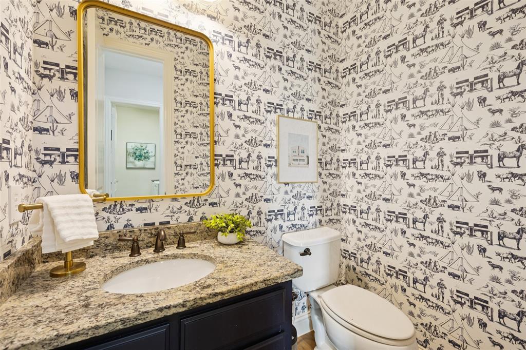 9 Reading Court Trophy Club, TX 76262 - Photo 23 of 40 Half Bath Downstairs with custom wallpaper