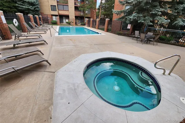 an outdoor view with swimming pool