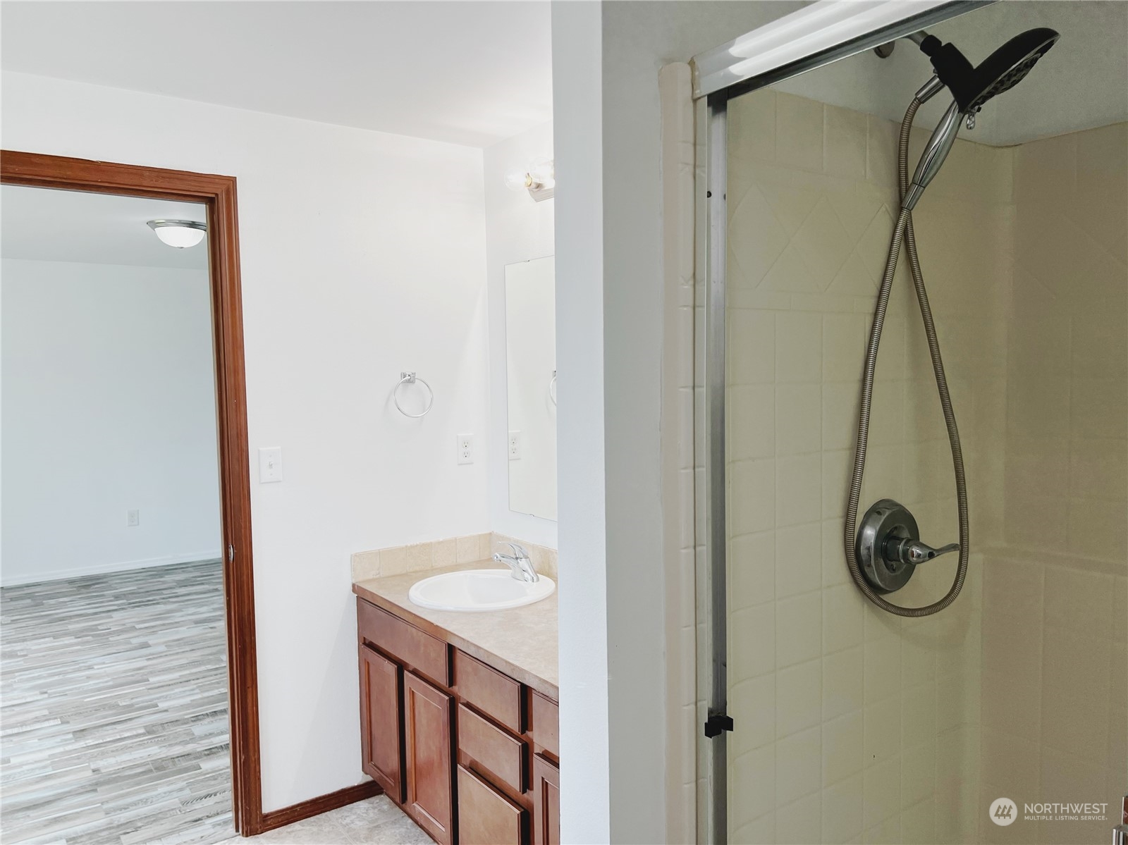 742 East Thornton Road Shelton, WA 98584 - Photo 15 of 39 a bathroom with a granite countertop shower and a sink