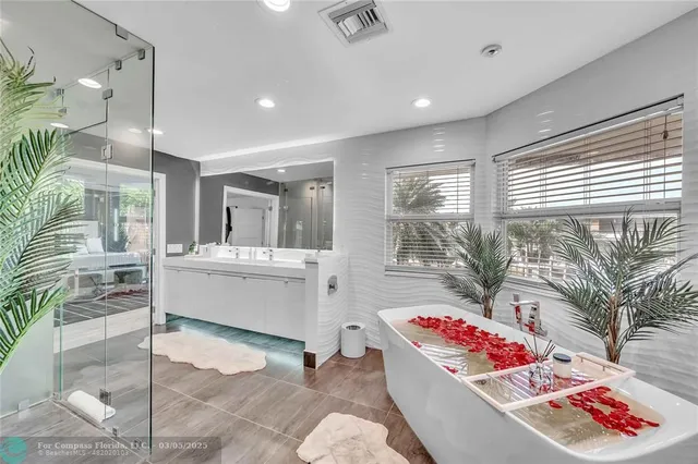 a view of an entryway with a chandelier