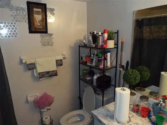 a bathroom with a toilet a sink and a mirror