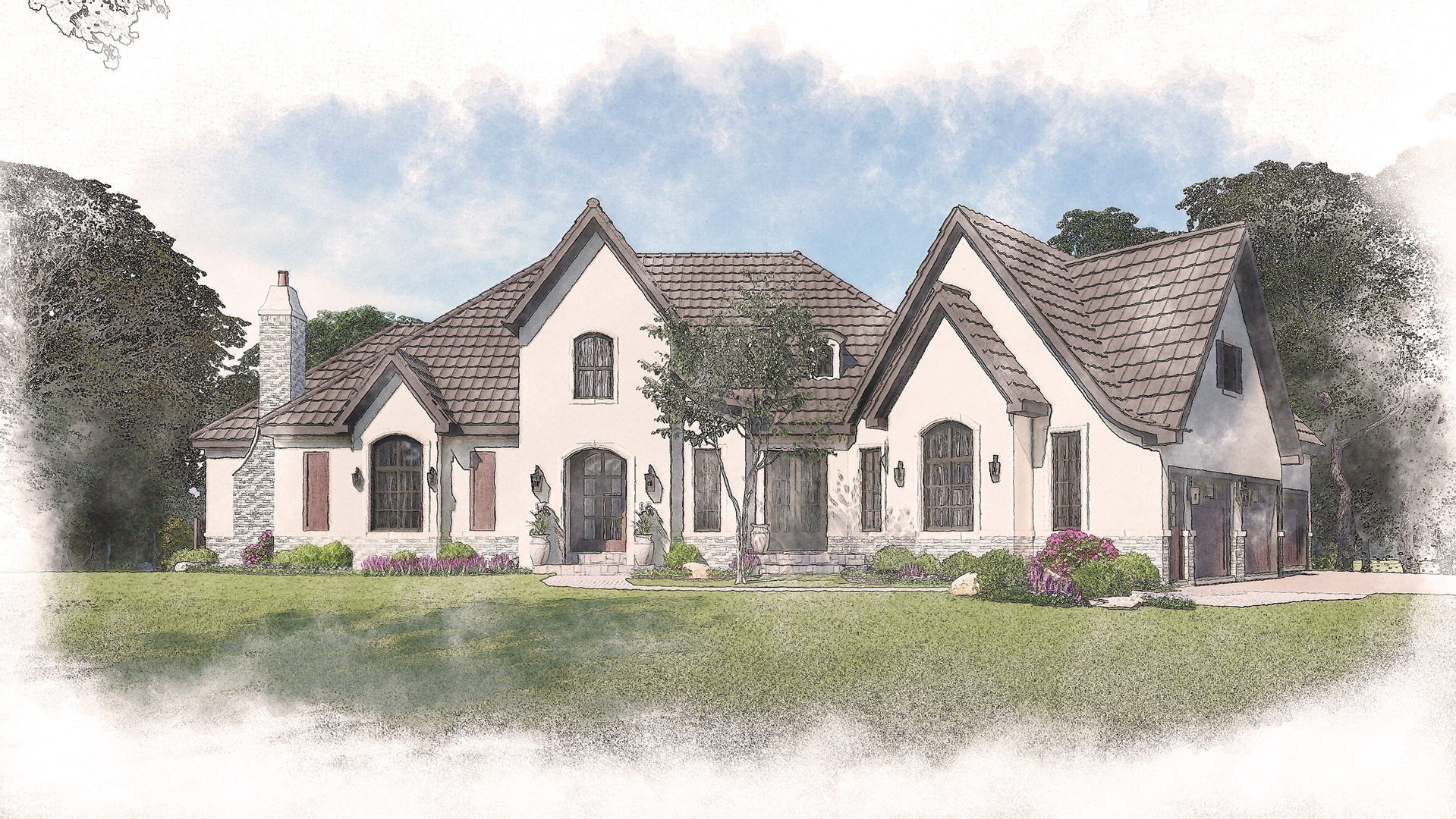 a view of house with yard and green space