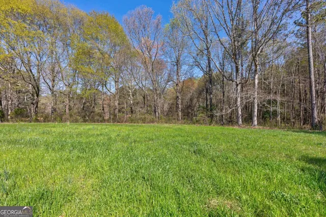a view of a bench in a backyard