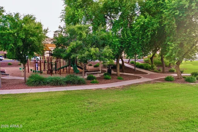 a view of a garden with trees