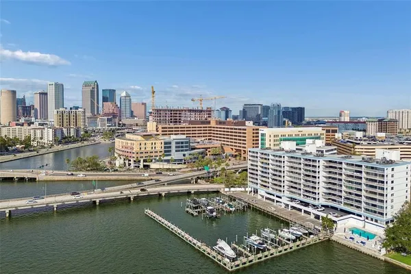 a view of a city with tall buildings