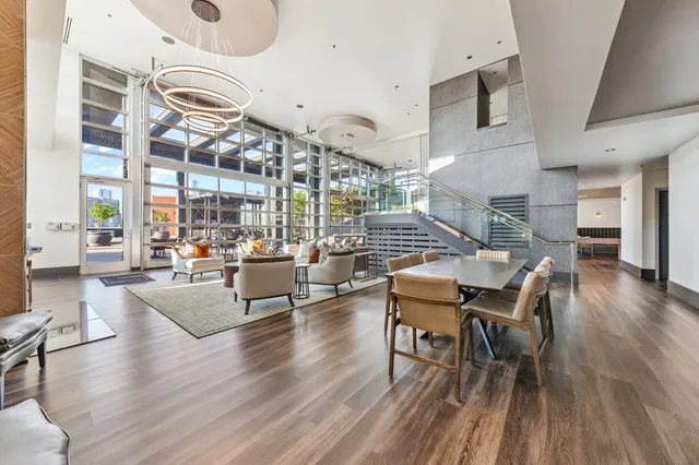 a outdoor space with lots of white furniture