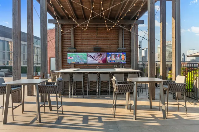 a view of a building with a glass door