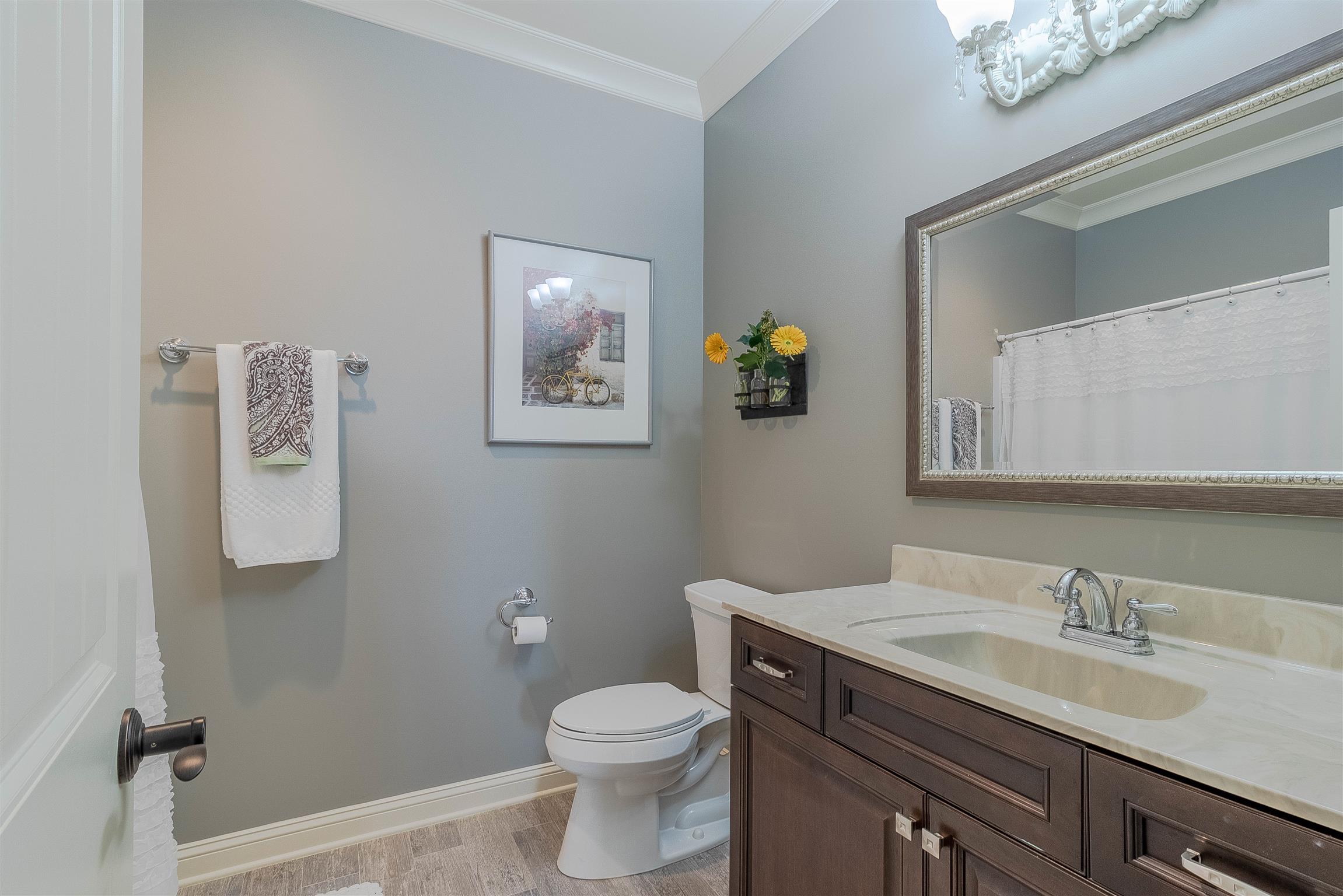 2687 Gunn Road Adams, TN 37010 - Photo 18 of 30 a bathroom with a granite countertop sink mirror vanity and toilet