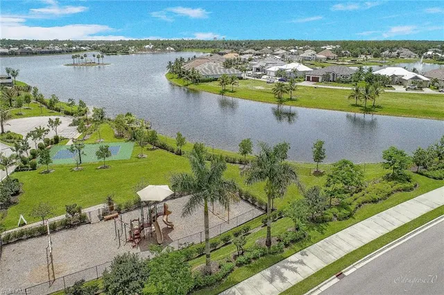 an aerial view of a swimming pool