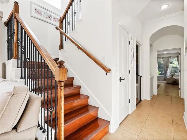 a view of a building with sitting area