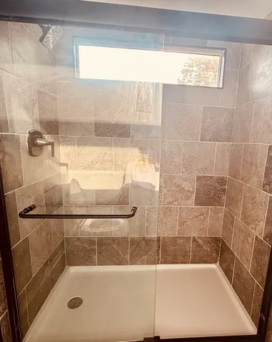 a bathroom with a bathtub