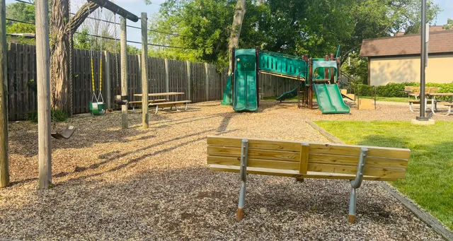 a view of a park with slide