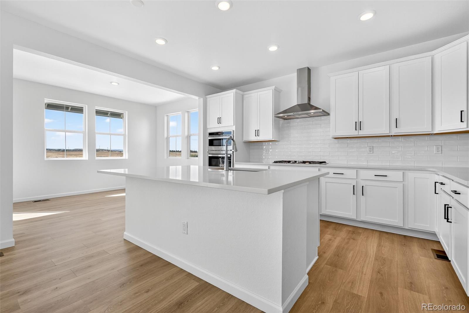 4297 Ridgewalk Point Castle Rock, CO 80108 - Photo 17 of 50 a kitchen with stainless steel appliances granite countertop a stove a sink and white cabinets