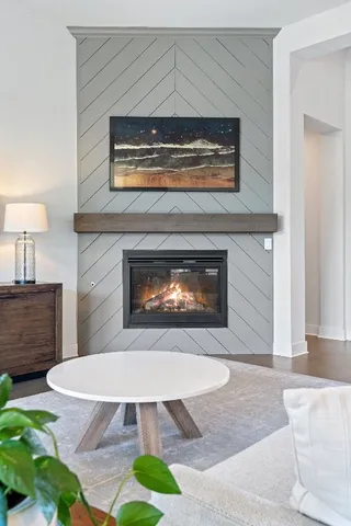 a fireplace with a outdoor space