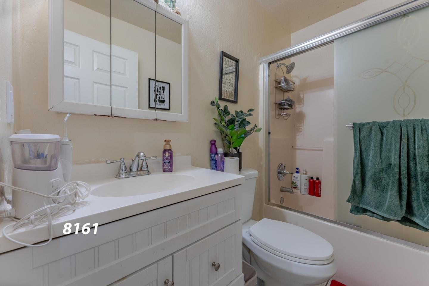 8151 Forest Street Gilroy, CA 95020 - Photo 13 of 43 a bathroom with a sink a toilet and shower curtain